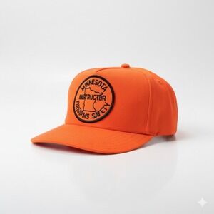 Vintage Minnesota Firearms Safety Instructor Hat Blaze Orange Patch Cap USA Made